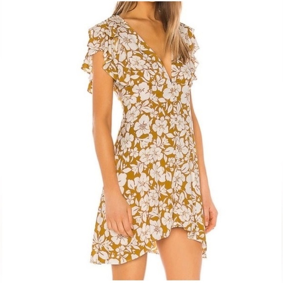Tularosa Marshall Dress in Marigold Floral Mini Small V-neck Button Down - Picture 1 of 12
